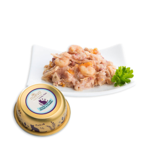 NUEVO для кошек  с куриным филе, креветками, одуванчиком и льняным маслом, 85г