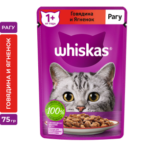Whiskas Корм консервированный для кошек (говядина, ягненок с рагу), 75г