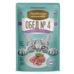 Деревенские Лакомства консервированный корм для кошек «Тунец с крабом», 50гр