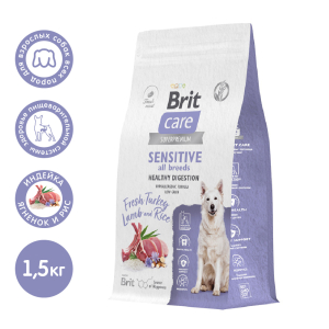 Brit Care Sensitive Корм сухой для собак, для здорового пищеварения (ягненок, индейка), 1,5кг