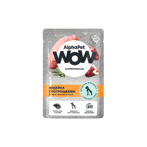 AlphaPet WOW влажный корм для щенков, беременных и кормящих собак, соус (индейка, потрошки) 85гр