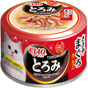 INABA ЧАО ТОРОМИ консерва для кошек куриное филе, тунец Магуро, сурими 80гр