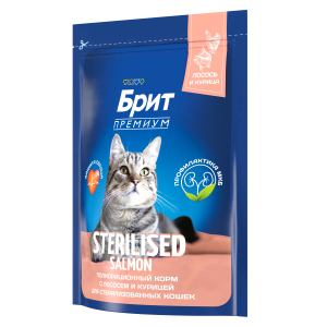 БРИТ Премиум сухой корм  СТЕРИЛАЙЗ для стерилизованных кошек(лосось с курицей),400гр