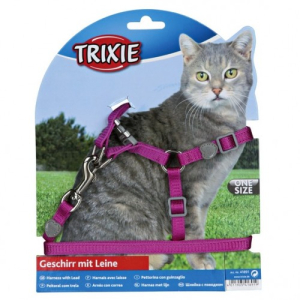 TRIXIE One Touch Шлейка с поводком для кошек (шлея 26-37 см/10 мм + поводок 1,2м) нейлон