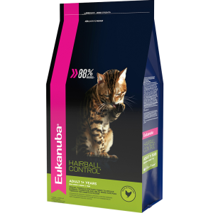 Eukanuba Корм сухой для кошек, способствующий выведению шерстяных комочков (курица), 400г