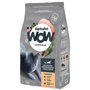 AlphaPet WOW Superpremium Cat Sterilised для взрослых стерилизованных кошек (Цыпленок), 350гр