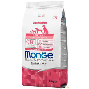 Monge Dog Monoprotein Puppy&Junior сухой корм для щенков всех пород с говядиной и рисом 2,5 кг