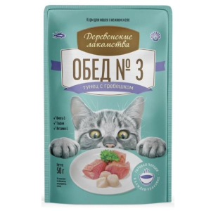 Деревенские Лакомства консервированный корм для кошек «Тунец с гребешком», 50гр