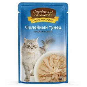 Деревенские лакомства Корм консервированный для кошек (филейный тунец в нежном желе), 70г