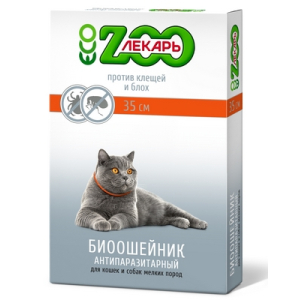 ЭКО ZOOЛЕКАРЬ биоошейник для защиты от блох, клещей и других эктопаразитов для кошек и мелких пород собак, 35см