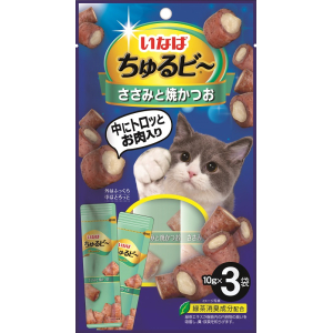 INABA ЧУРУ БИ Лакомство запечённые трубочки для кошек куриное филе,тунец Кацуо (3*10г) Упаковка