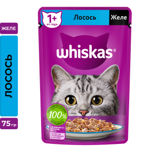 Whiskas Корм консервированный для кошек (лосось в желе), 75г