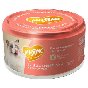 Мнямс влажный корм для кошек и котят старше 6 месяцев  желе (тунец, креветки) 80гр