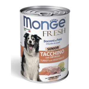Monge Dog Fresh влажный корм для пожилых собак с мясным рулетом с индейкой и овощами в консервах 400 г