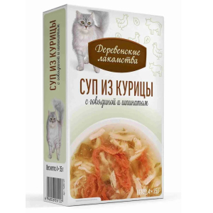 Деревенские лакомства Суп из курицы с говядиной и шпинатом (упаковка 4 шт, 35г)