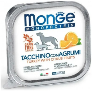 Monge Dog Natural Monoprotein Fruits для собак паштет из индейки с цитрусовыми,150гр