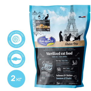 Bon Appetit Sterilized Корм сухой для стерилизованных кошек (курица, лосось), 2кг