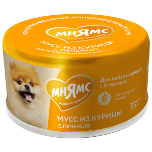 Мнямс влажный корм для собак и щенков, мусс (курица, печень) 80гр