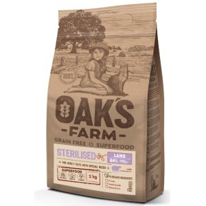 OAK'S FARM Grain Free Lamb Sterilised Adult Cat сухой  корм для кошек взрослых стерилизованных, беззерновой, Ягненок ,2кг
