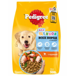 Pedigree сухой корм для щенков всех пород от 2 месяцев, с курицей, 500гр