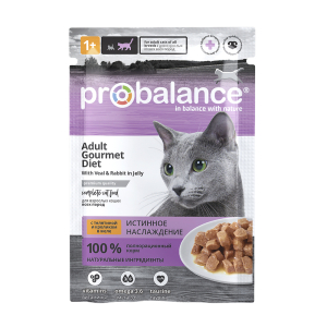 ProBalance Gourmet Diet для кошек с телятиной и кроликом в желе,85г