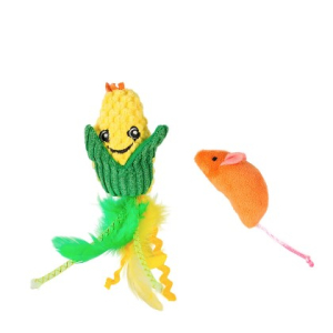 Игрушка Mr.Kranch для кошек Кукурузка и Мышка плюшевая с кошачьей мятой и перышками,желтая,19 см