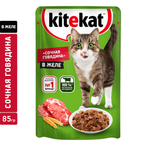 Kitekat Корм консервированный для кошек (говядина в желе), 0,085кг