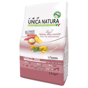 Unica Natura Корм сухой для собак миниатюрных и маленьких пород (утка, рис и картофель), 2,5кг