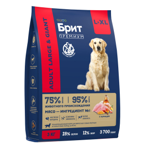 Brit Premium Корм сухой для собак крупных и гигантских пород (курица), 3кг