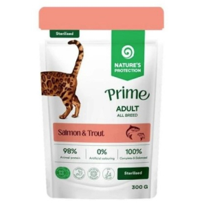 Natures Protection Prime Sterilised  для кошек стерилизованных, кусочки в соусе лосось/форель,300г