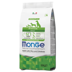 Сухой корм Monge Dog Speciality Line Monoprotein для взрослых собак всех пород,из кролика с рисом и картофелем, 2,5 кг