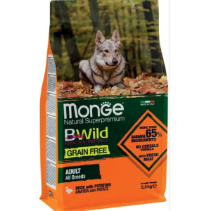 Monge Dog BWild GRAIN FREE сухой корм для собак  беззерновой, утка с картофелем,2,5кг