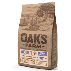 OAK'S FARM Grain Free Lamb Adult All Breed Dogs сухой корм  для собак всех пород, беззерновой, Ягненок ,12кг