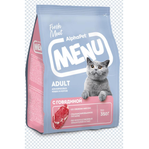 AlphaPet Menu сухой корм  для взрослых кошек,с говядиной,0,35кг
