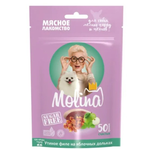 Molina Лакомство для собак мелких пород и щенков "Утиное филе на яблочных дольках", 50г