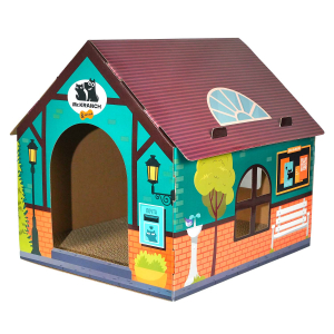 Когтеточка-домик Mr.Kranch для кошек 41,5х39,4х38,5 см из картона с кошачьей мятой, бирюзовая