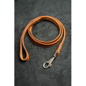 Поводок из натуральной кожи, цвет светло-коричневый с рыжей нитью 120см