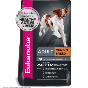 Eukanuba Корм сухой для взрослых собак средних пород (птица), 3кг