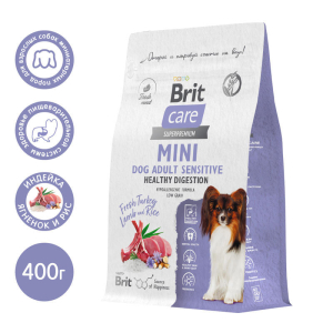 Brit Care Mini Adult Sensitive Healthy Digestion сухой корм для взрослых cобак миниатюрных пород с индейкой и ягненком "Чувствительное пищеварение" 400гр