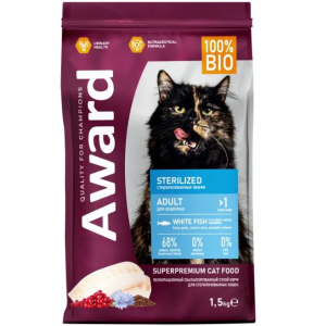 Award Cat Sterilized для взрослых стерилизованных кошек (Белая рыба) 1,5кг