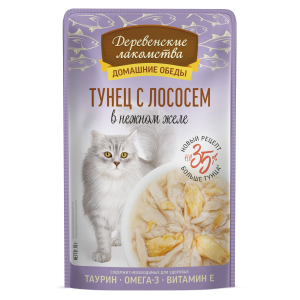 Деревенские Лакомства.Домашние обеды влажный корм для кошек желе (филе лосося) 70гр