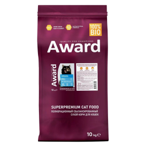 Award Sterilized сухой корм для стерилизованных кошек с белой рыбой и добавлением семян льна, клюквы и цикория 10кг