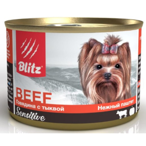 BLITZ Консервы для собак мелких пород "Говядина с тыквой", 200 гр