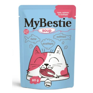 MyBestie для кошек СУП с кусочками Тунца,Лосося и Гребешками,80г