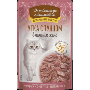 Деревенские Лакомства Домашние обеды влажный корм для кошек желе (утка, тунец) 70гр