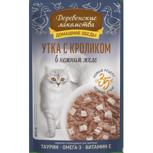 Деревенские Лакомства.Домашние обеды влажный корм для кошек желе (утка, кролик) 70гр