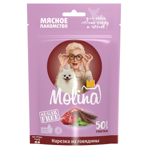 Molina Лакомство для щенков и собак мелких пород (нарезка из говядины), 50г