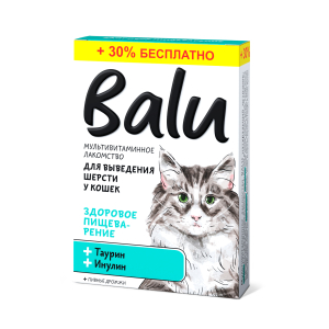 Balu "Здоровое пищеварение" Лакомство мультивитаминное для кошек, для выведения шерсти, 130таб