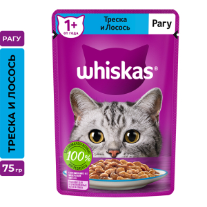 Whiskas Корм консервированный для кошек (рагу с треской и лососем), 75г