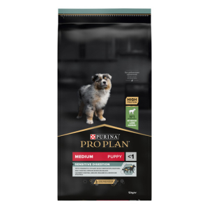 Purina Pro Plan Корм сухой для щенков средних пород с чувствительным пищеварением (ягненок, рис), 12кг